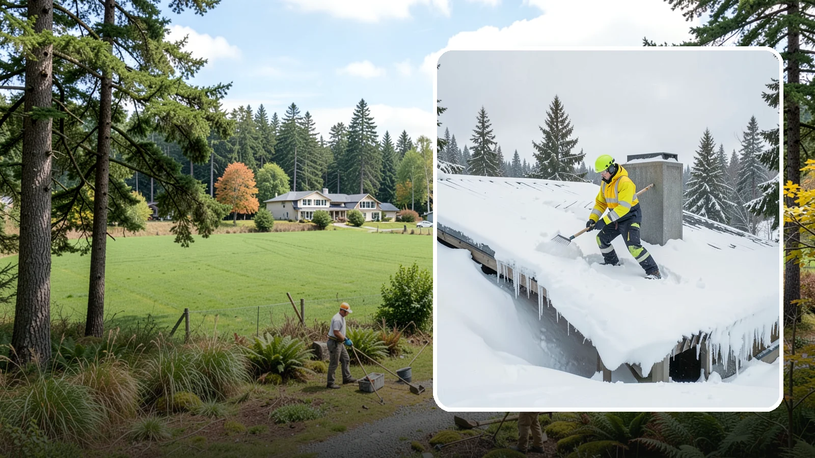 Roof Edge Clearing in Lyman, Skagit County, WA - We clear the roof edge and overhang zone where snow and ice concentrate above walkways and entrances.