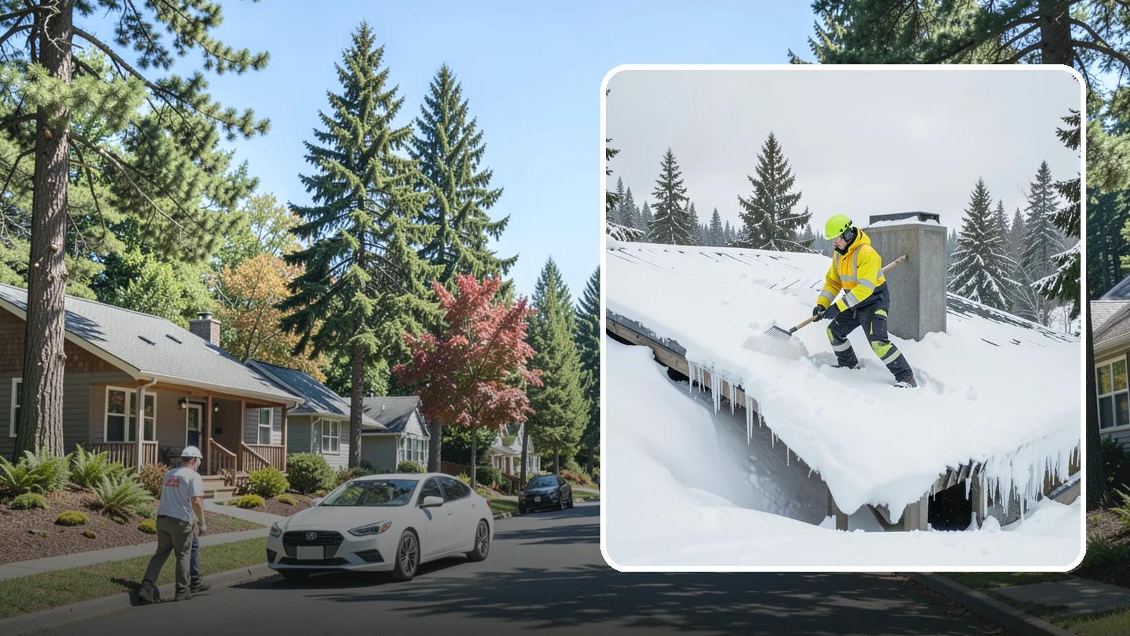 Roof Edge Clearing in Orting, Pierce County, WA - We clear the roof edge and overhang zone where snow and ice concentrate above walkways and entrances.