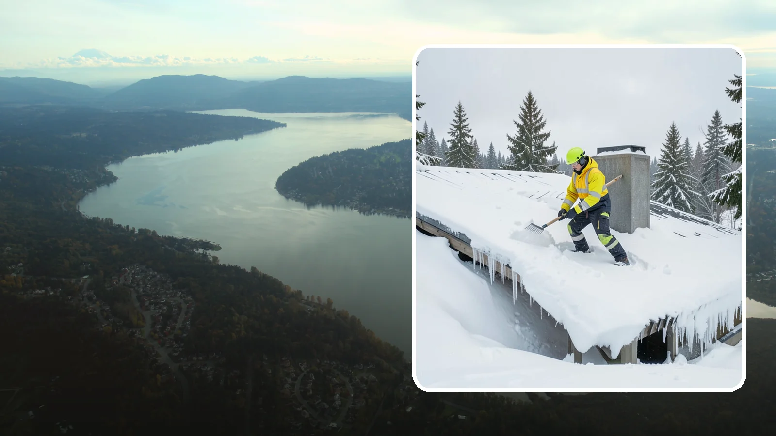 Roof Edge Clearing in Sammamish, King County, WA - We clear the roof edge and overhang zone where snow and ice concentrate above walkways and entrances.