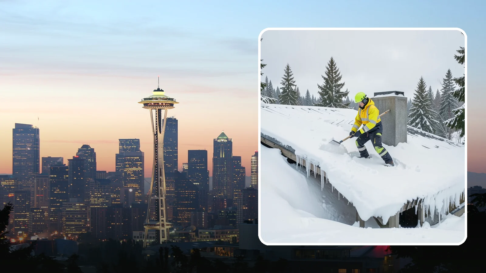 Roof Edge Clearing in Seattle, King County, WA - We clear the roof edge and overhang zone where snow and ice concentrate above walkways and entrances.