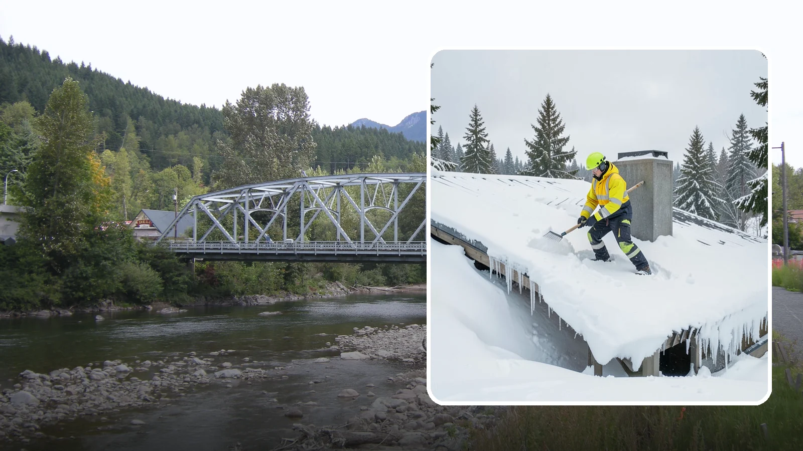Roof Edge Clearing in Skykomish, King County, WA - We clear the roof edge and overhang zone where snow and ice concentrate above walkways and entrances.