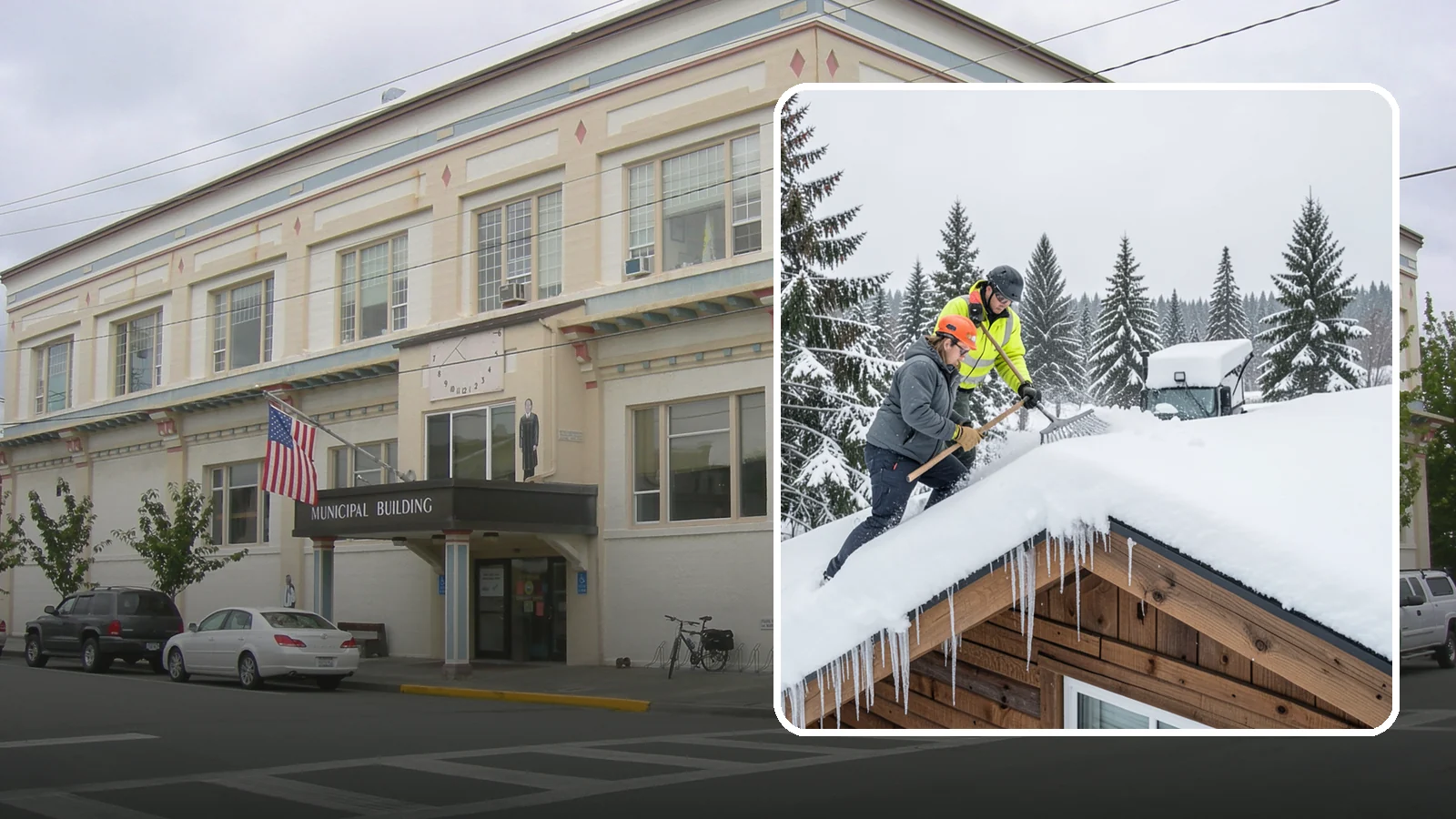Roof Raking in Anacortes, Skagit County, WA - We rake snow off the lower roof edge from the ground to reduce load and cut ice dam risk.