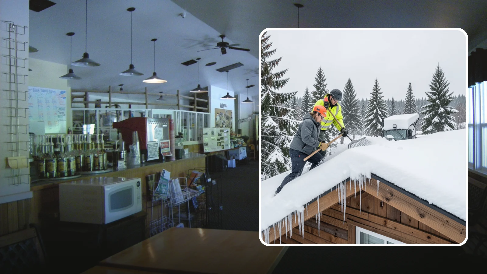 Roof Raking in Black Diamond, King County, WA - We rake snow off the lower roof edge from the ground to reduce load and cut ice dam risk.
