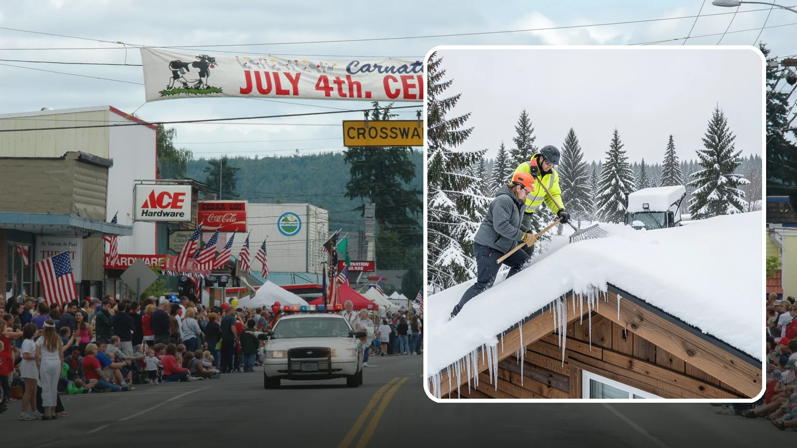 Roof Raking in Carnation, King County, WA - We rake snow off the lower roof edge from the ground to reduce load and cut ice dam risk.