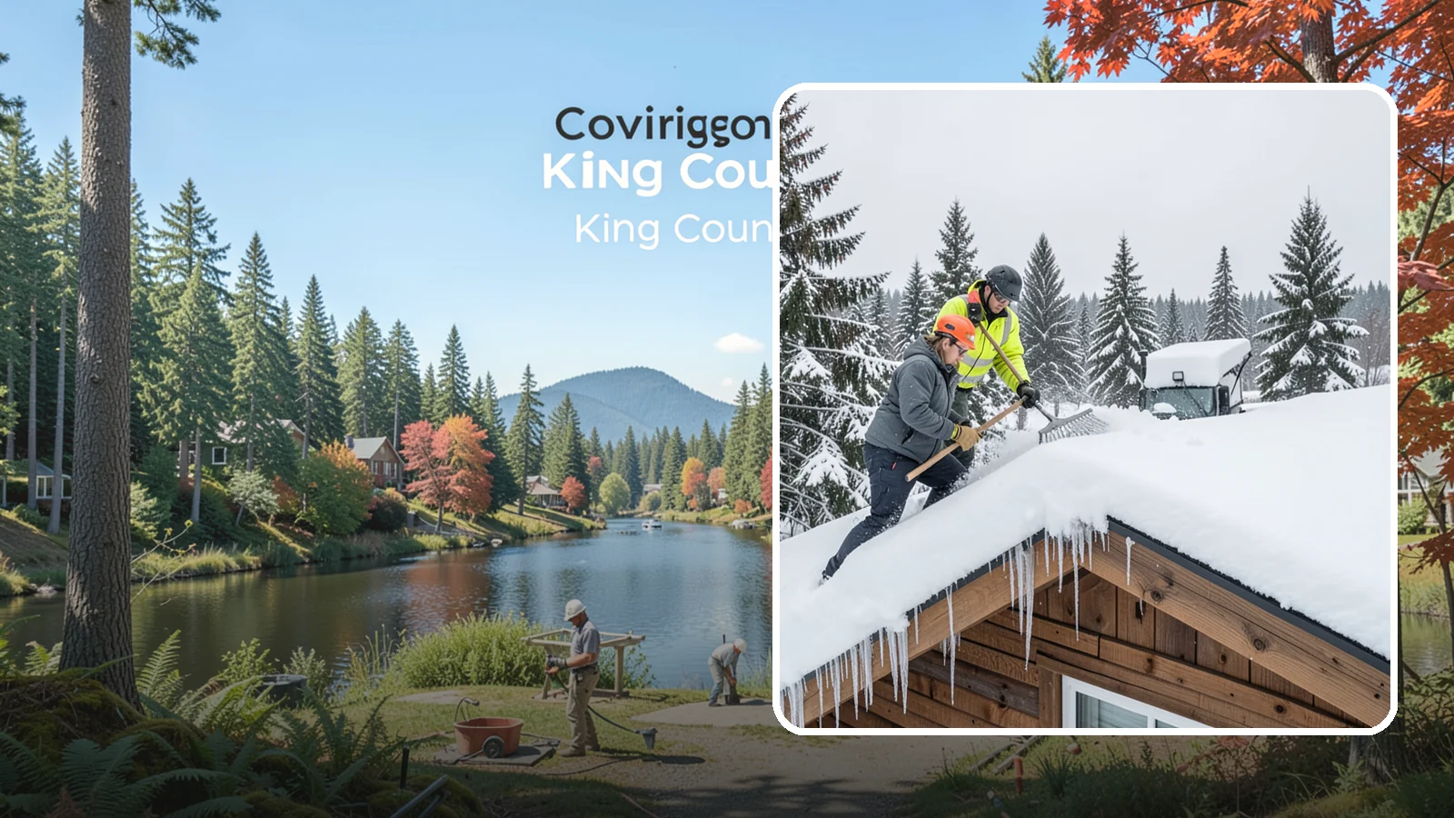 Roof Raking in Covington, King County, WA - We rake snow off the lower roof edge from the ground to reduce load and cut ice dam risk.