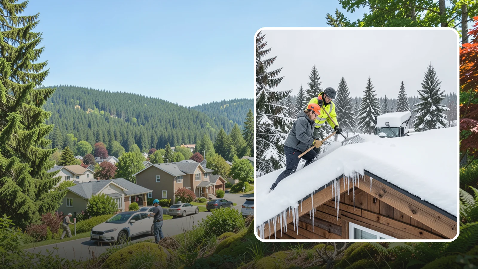 Roof Raking in Index, Snohomish County, WA - We rake snow off the lower roof edge from the ground to reduce load and cut ice dam risk.
