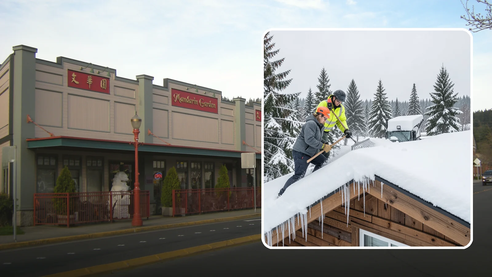 Roof Raking in Issaquah, King County, WA - We rake snow off the lower roof edge from the ground to reduce load and cut ice dam risk.