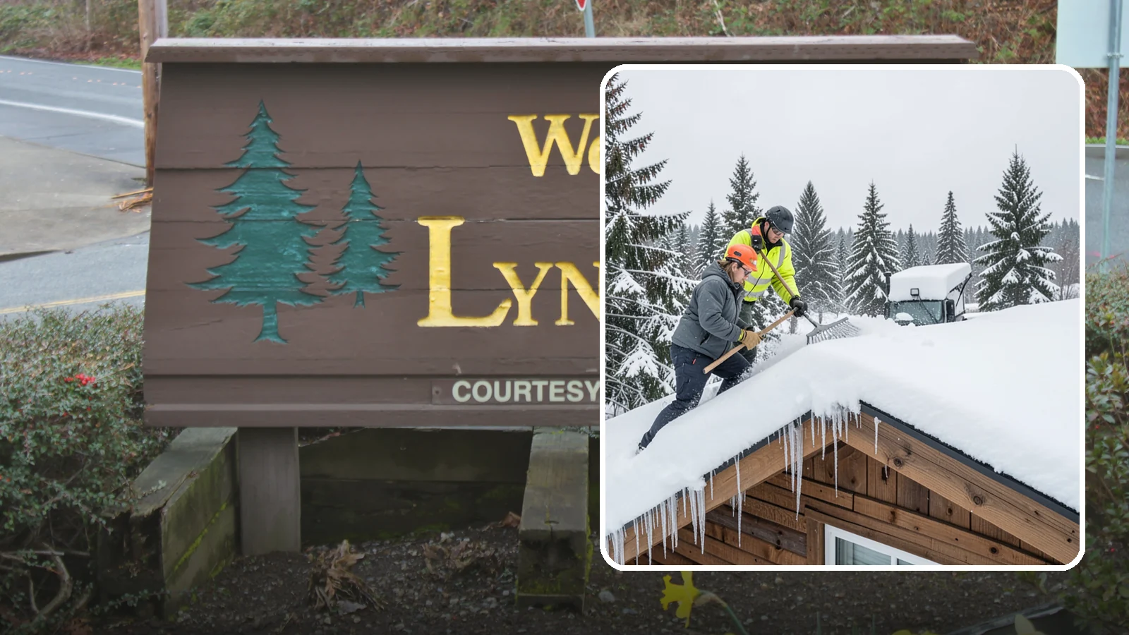 Roof Raking in Lynnwood, Snohomish County, WA - We rake snow off the lower roof edge from the ground to reduce load and cut ice dam risk.