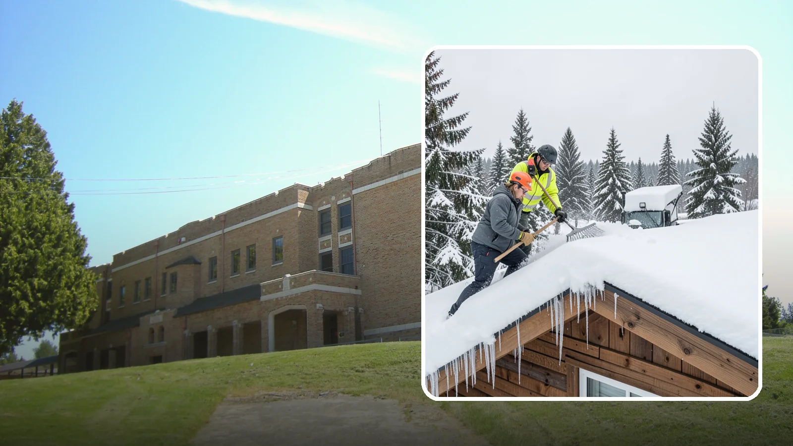 Roof Raking in Maple Valley, King County, WA - We rake snow off the lower roof edge from the ground to reduce load and cut ice dam risk.