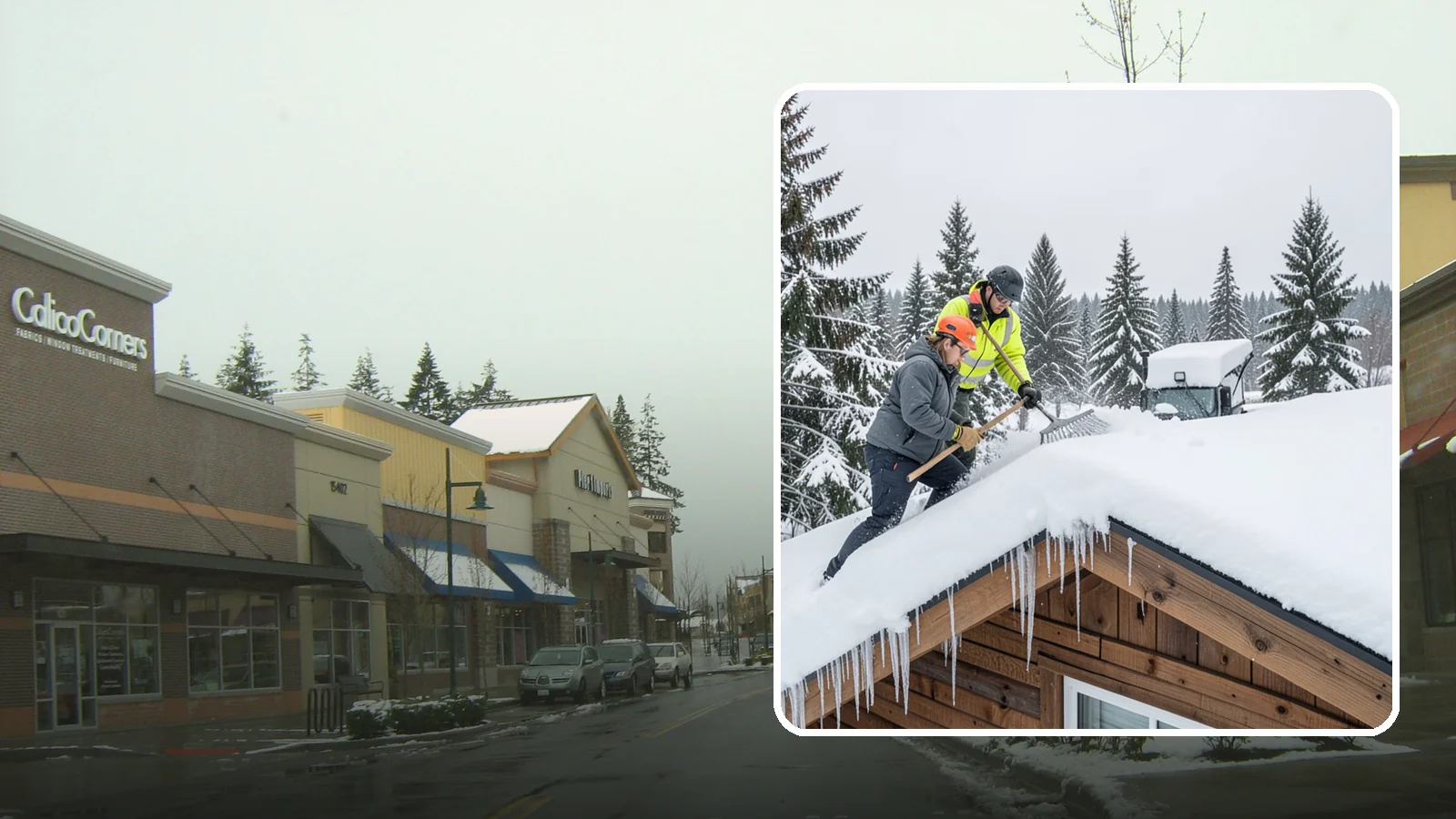Roof Raking in Mill Creek, Snohomish County, WA - We rake snow off the lower roof edge from the ground to reduce load and cut ice dam risk.