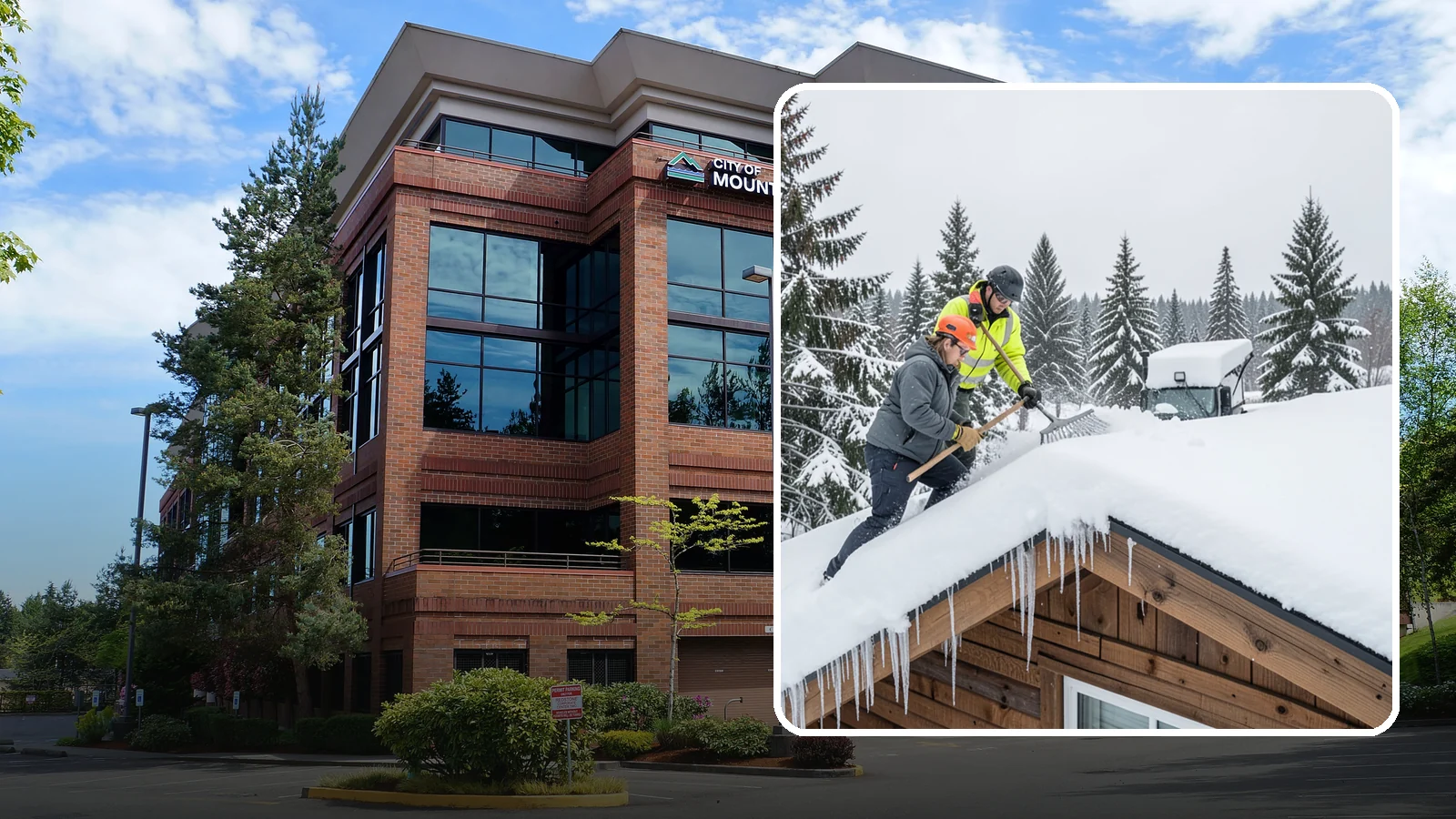 Roof Raking in Mountlake Terrace, Snohomish County, WA - We rake snow off the lower roof edge from the ground to reduce load and cut ice dam risk.