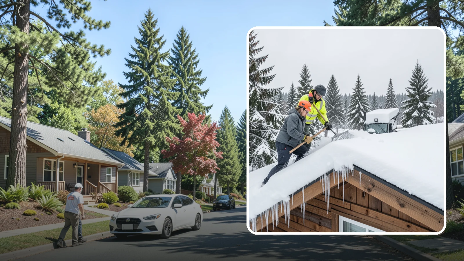 Roof Raking in Orting, Pierce County, WA - We rake snow off the lower roof edge from the ground to reduce load and cut ice dam risk.