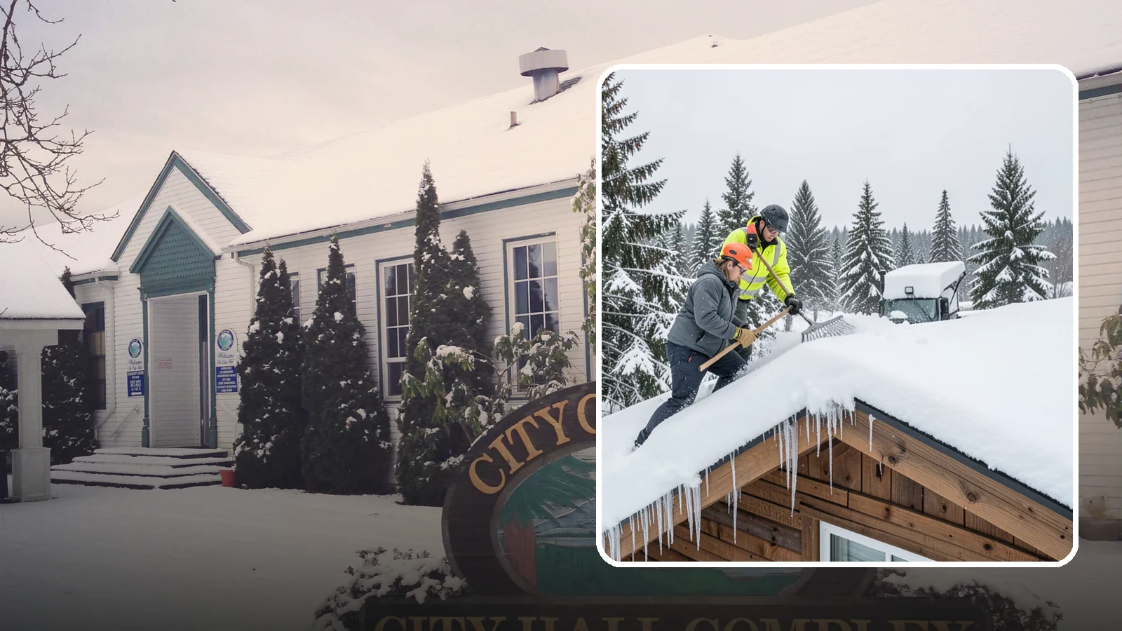 Roof Raking in Pacific, King County, WA - We rake snow off the lower roof edge from the ground to reduce load and cut ice dam risk.
