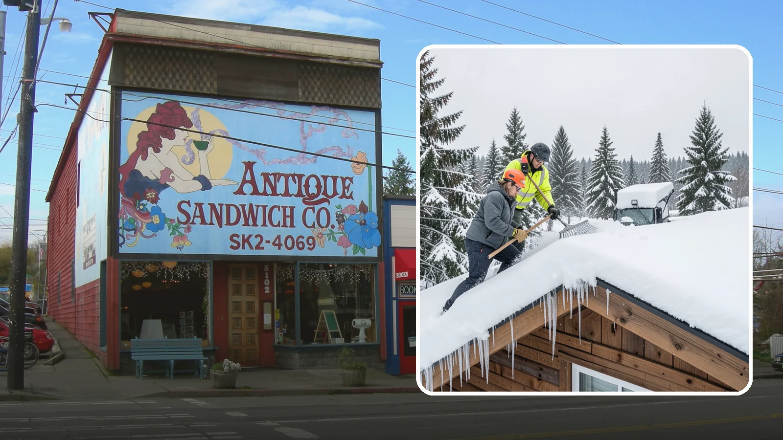 Roof Raking in Ruston, Pierce County, WA - We rake snow off the lower roof edge from the ground to reduce load and cut ice dam risk.