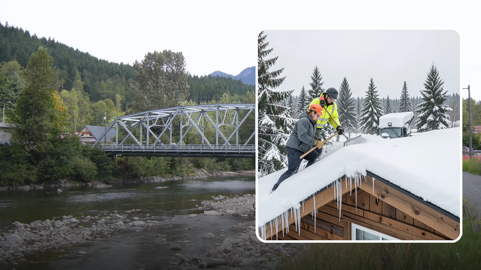 Roof Raking in Skykomish, King County, WA - We rake snow off the lower roof edge from the ground to reduce load and cut ice dam risk.