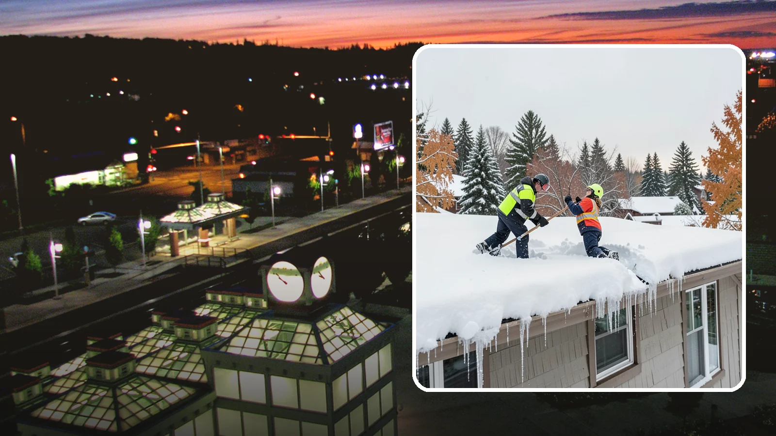 Roof Snow Removal in Auburn, King County, WA - We safely remove accumulated snow from residential and light commercial roofs to protect against structural overload.