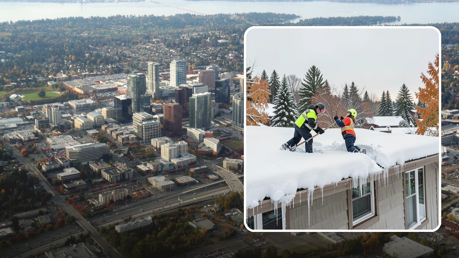 Roof Snow Removal in Bellevue, King County, WA - We safely remove accumulated snow from residential and light commercial roofs to protect against structural overload.