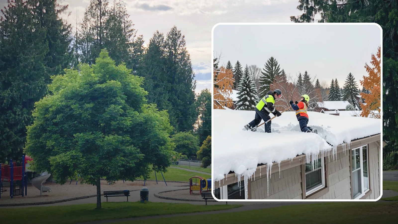 Roof Snow Removal in Bonney Lake, Pierce County, WA - We safely remove accumulated snow from residential and light commercial roofs to protect against structural overload.