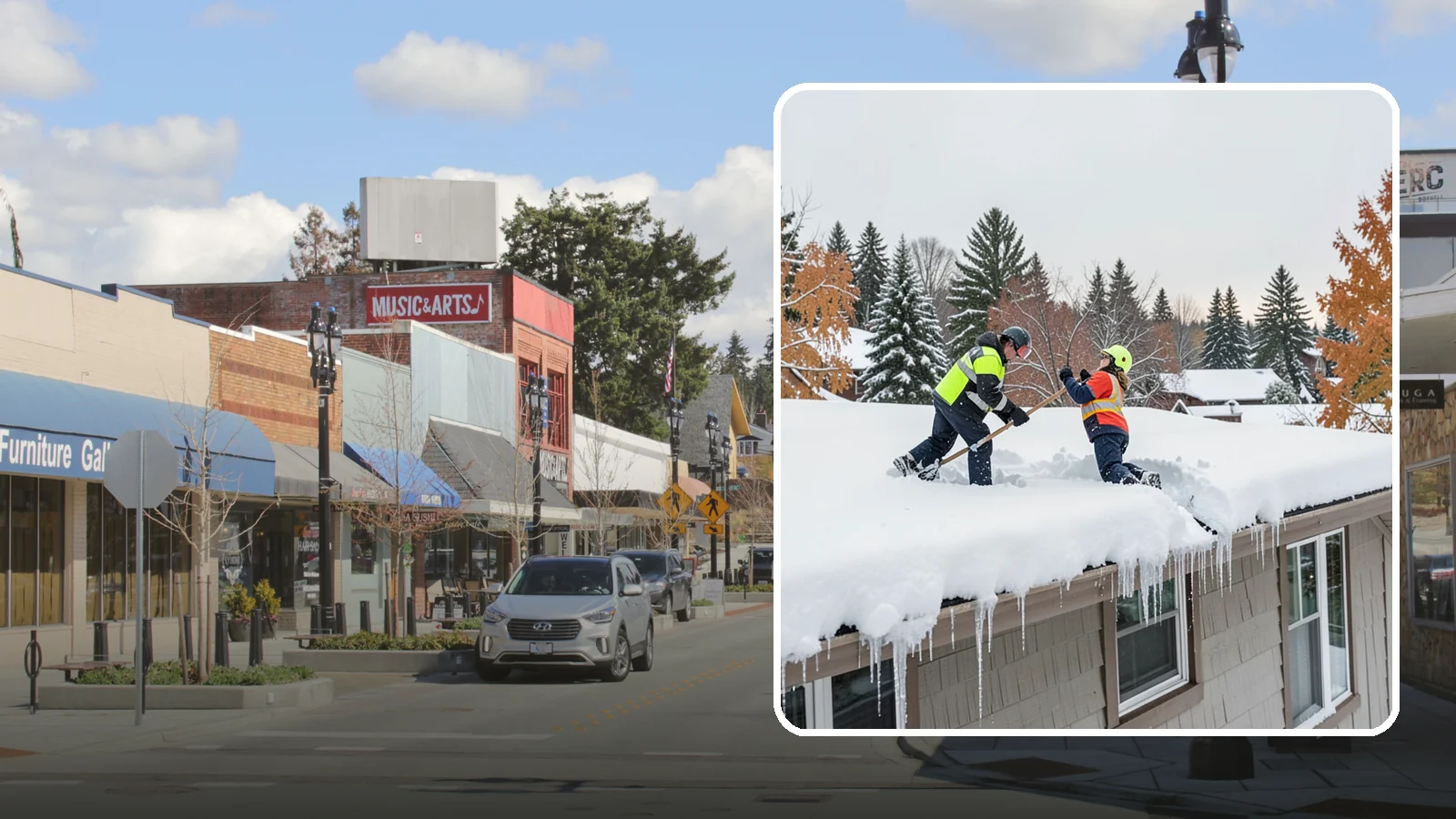 Roof Snow Removal in Bothell, King County, WA - We safely remove accumulated snow from residential and light commercial roofs to protect against structural overload.
