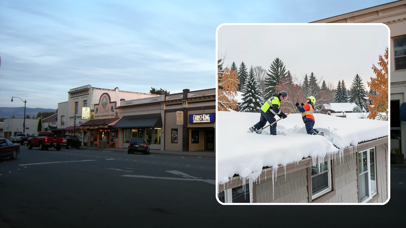 Roof Snow Removal in Burlington, Skagit County, WA - We safely remove accumulated snow from residential and light commercial roofs to protect against structural overload.