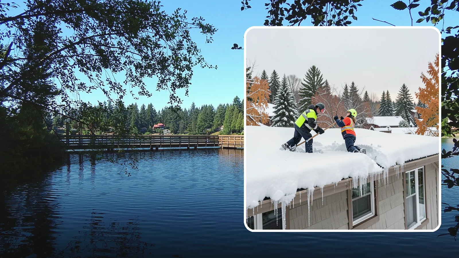 Roof Snow Removal in Federal Way, King County, WA - We safely remove accumulated snow from residential and light commercial roofs to protect against structural overload.