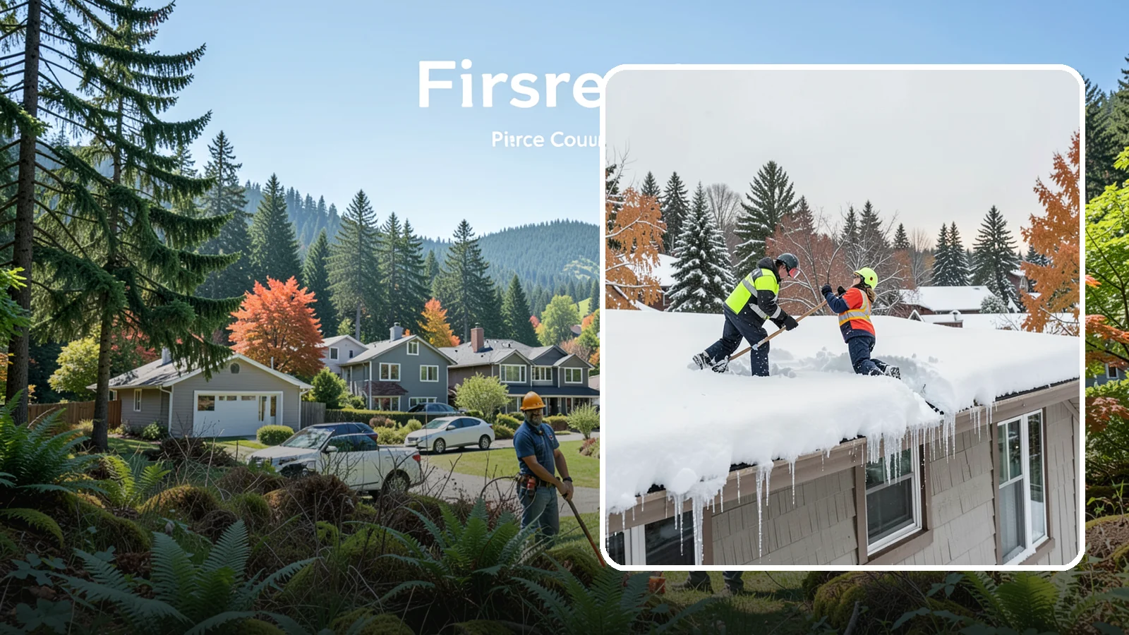 Roof Snow Removal in Fircrest, Pierce County, WA - We safely remove accumulated snow from residential and light commercial roofs to protect against structural overload.