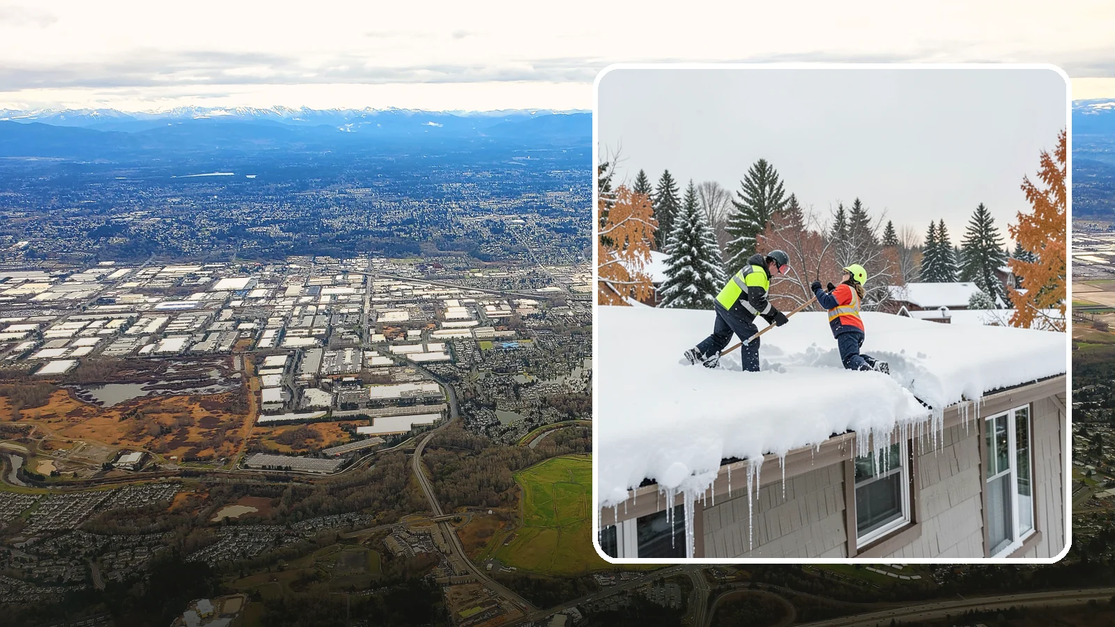 Roof Snow Removal in Kent, King County, WA - We safely remove accumulated snow from residential and light commercial roofs to protect against structural overload.
