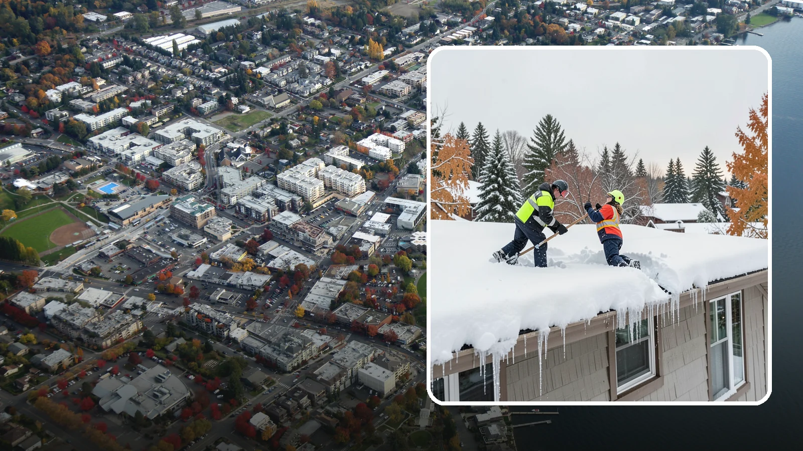 Roof Snow Removal in Kirkland, King County, WA - We safely remove accumulated snow from residential and light commercial roofs to protect against structural overload.