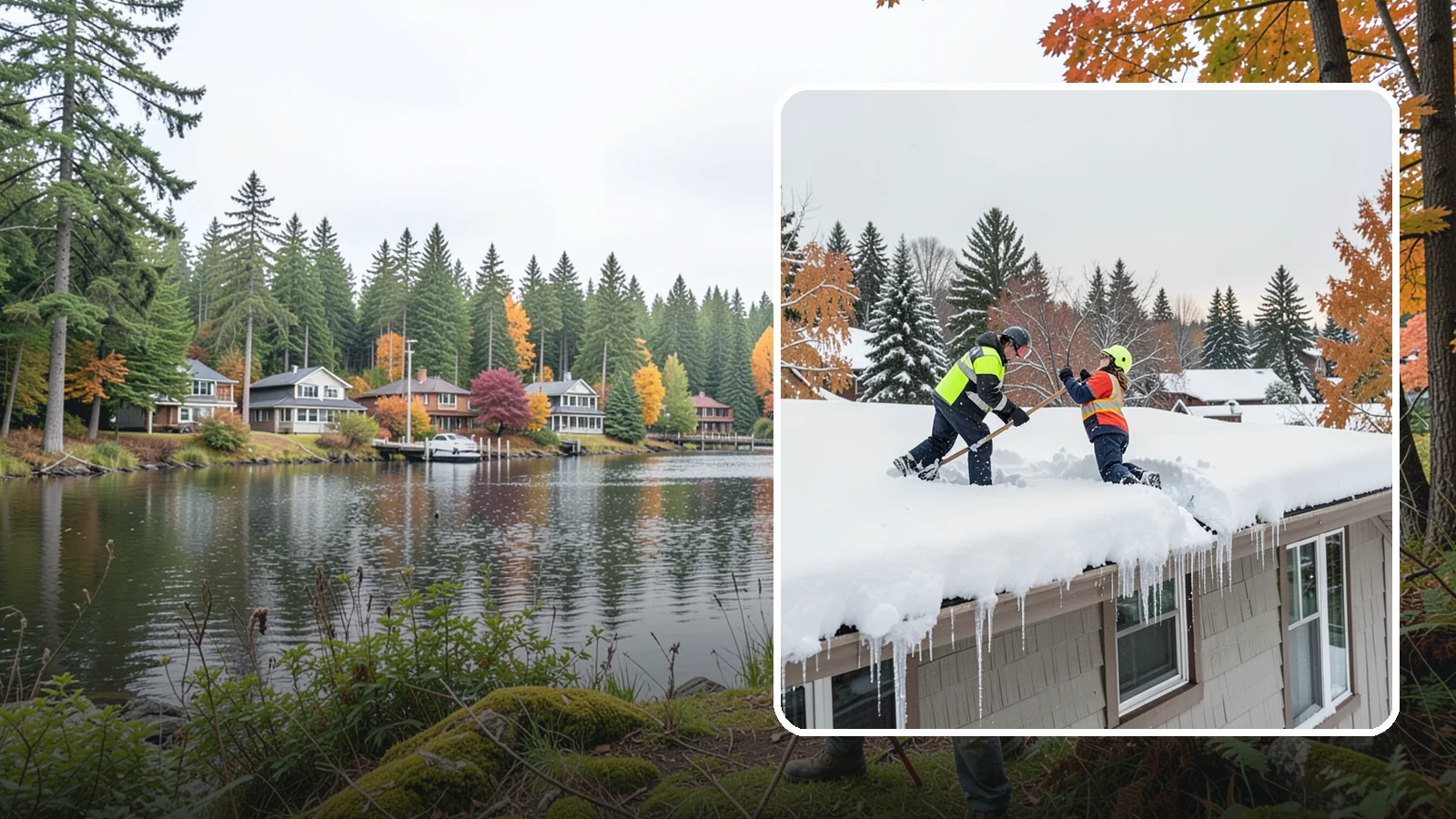 Roof Snow Removal in La Conner, Skagit County, WA - We safely remove accumulated snow from residential and light commercial roofs to protect against structural overload.