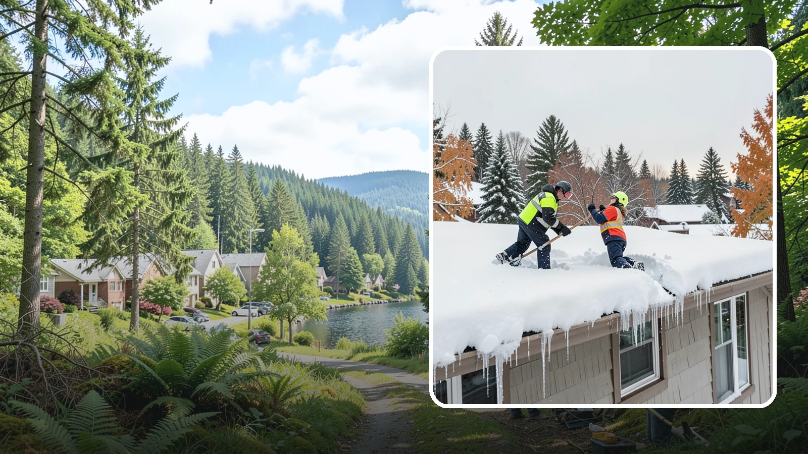 Roof Snow Removal in Lake Forest Park, King County, WA - We safely remove accumulated snow from residential and light commercial roofs to protect against structural overload.