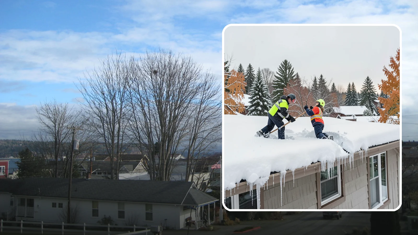 Roof Snow Removal in Langley, Island County, WA - We safely remove accumulated snow from residential and light commercial roofs to protect against structural overload.