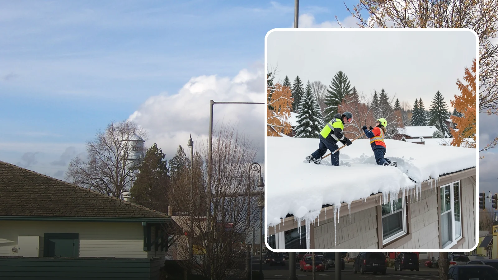 Roof Snow Removal in Marysville, Snohomish County, WA - We safely remove accumulated snow from residential and light commercial roofs to protect against structural overload.