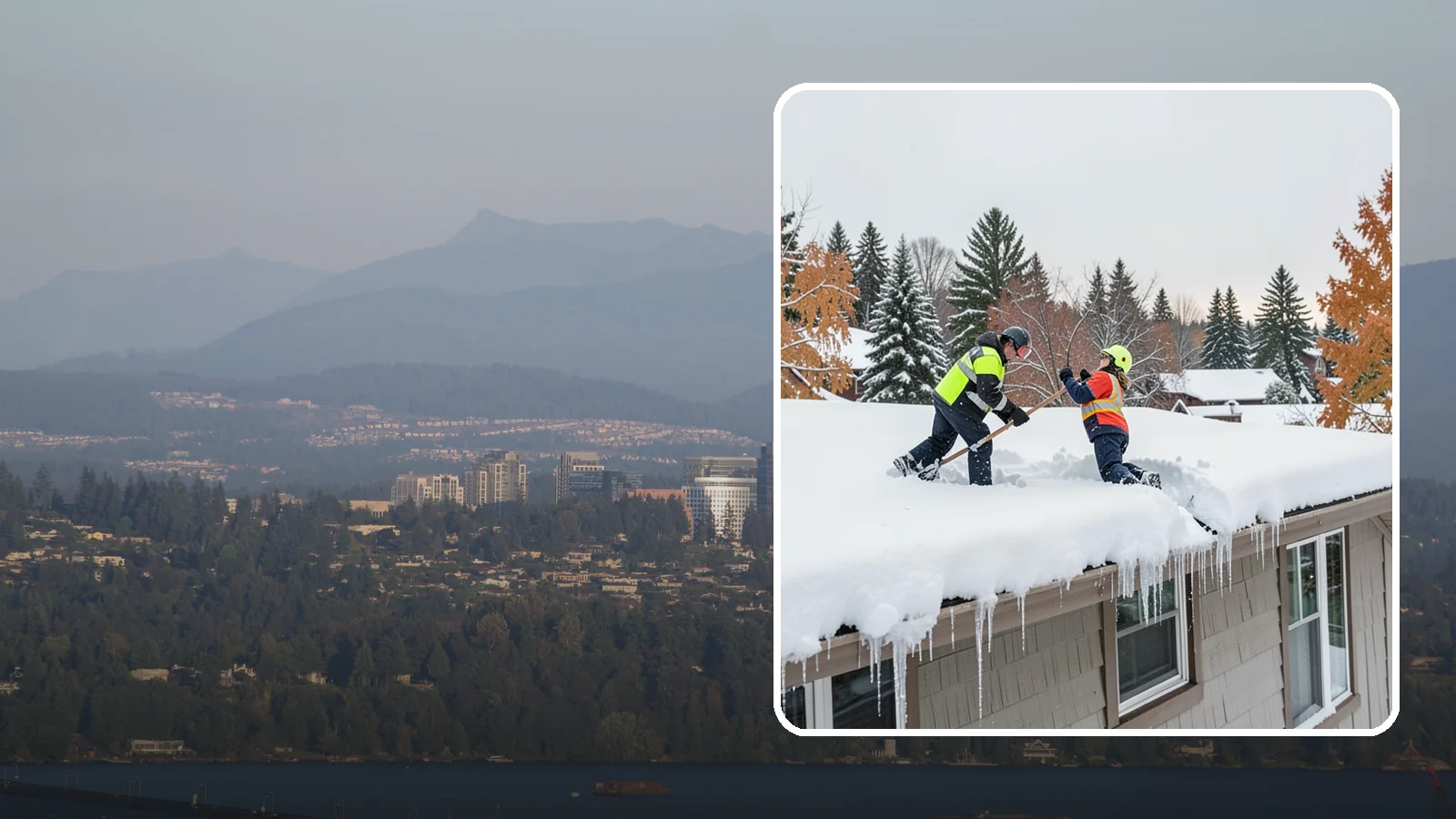 Roof Snow Removal in Medina, King County, WA - We safely remove accumulated snow from residential and light commercial roofs to protect against structural overload.