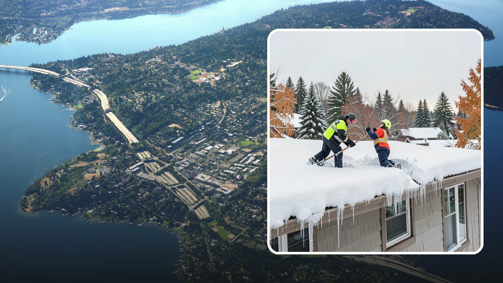 Roof Snow Removal in Mercer Island, King County, WA - We safely remove accumulated snow from residential and light commercial roofs to protect against structural overload.