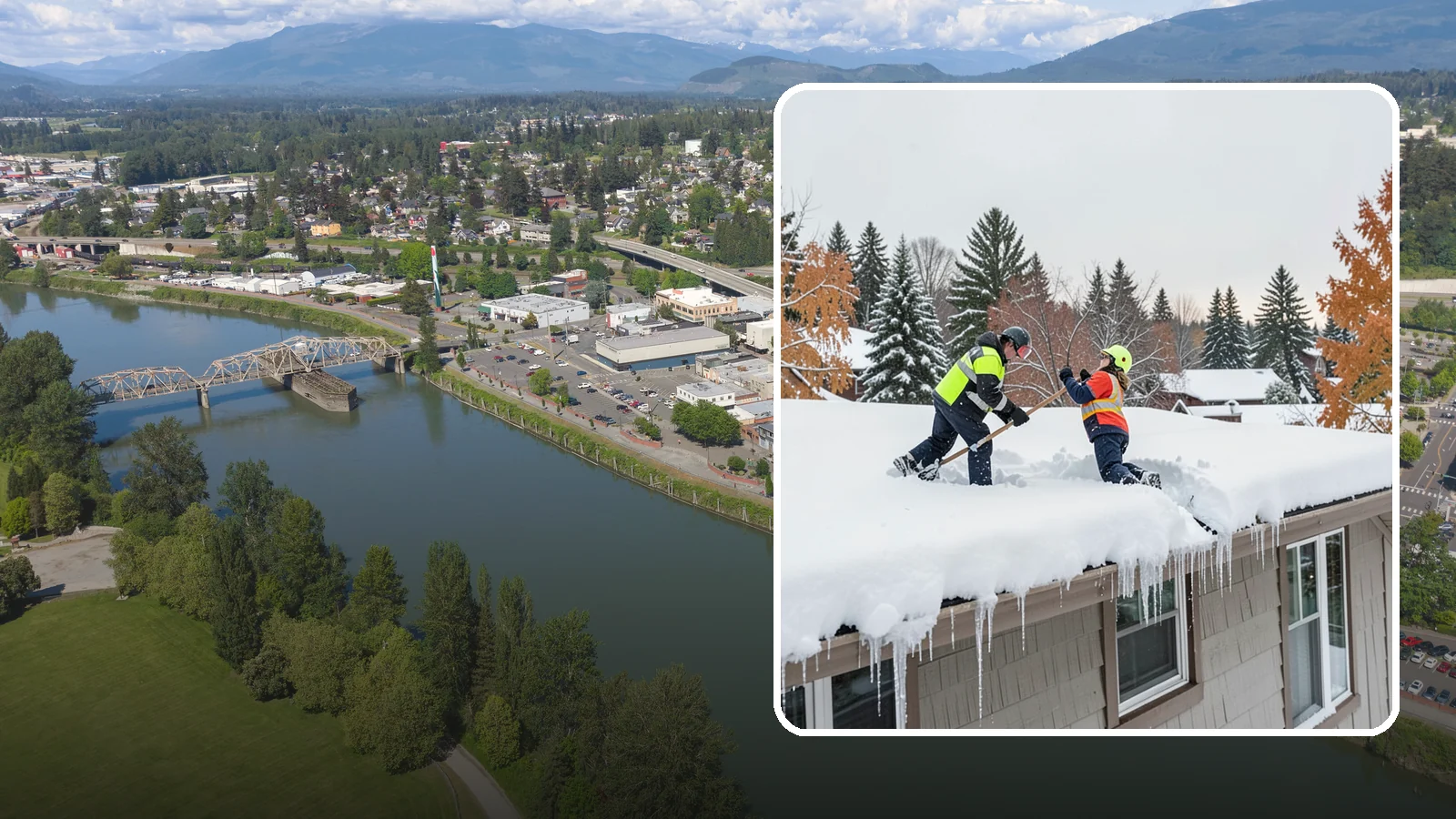 Roof Snow Removal in Mount Vernon, Skagit County, WA - We safely remove accumulated snow from residential and light commercial roofs to protect against structural overload.