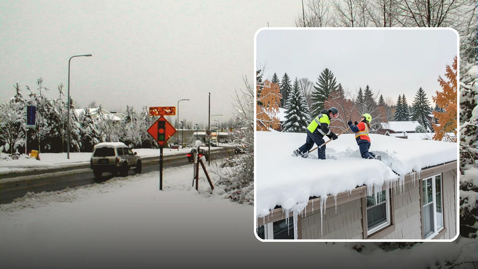 Roof Snow Removal in Newcastle, King County, WA - We safely remove accumulated snow from residential and light commercial roofs to protect against structural overload.