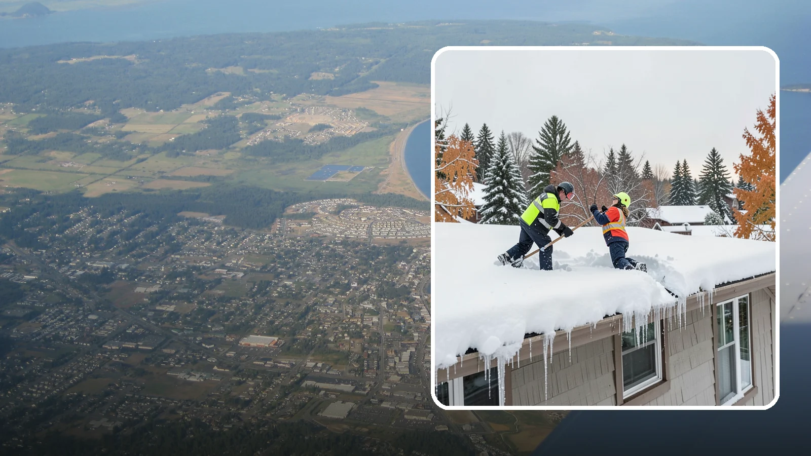 Roof Snow Removal in Oak Harbor, Island County, WA - We safely remove accumulated snow from residential and light commercial roofs to protect against structural overload.