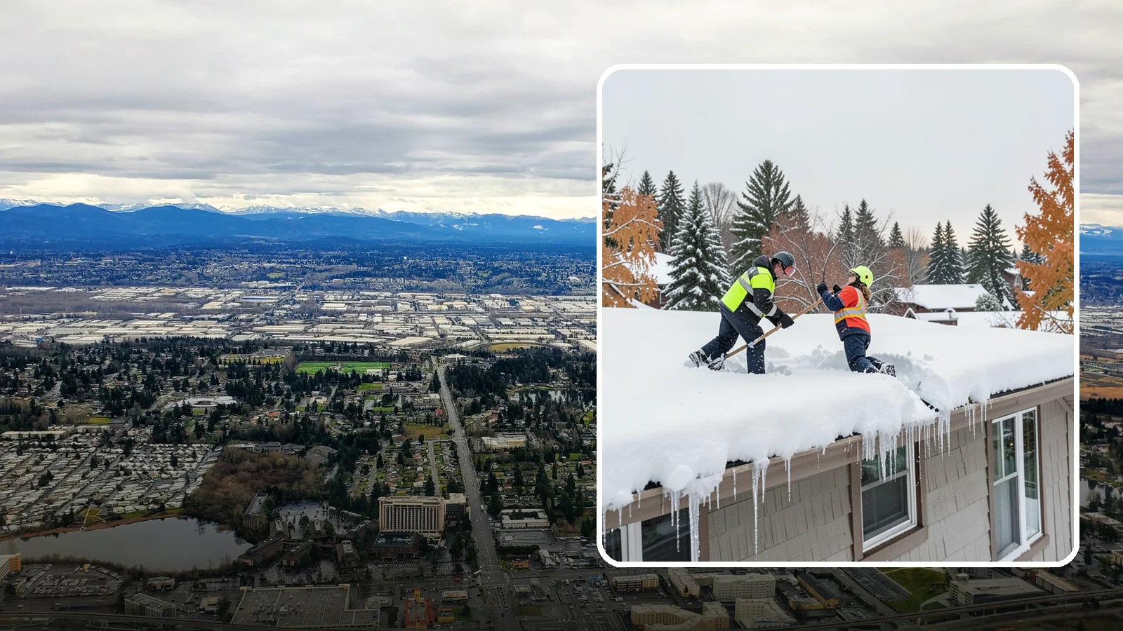 Roof Snow Removal in SeaTac, King County, WA - We safely remove accumulated snow from residential and light commercial roofs to protect against structural overload.