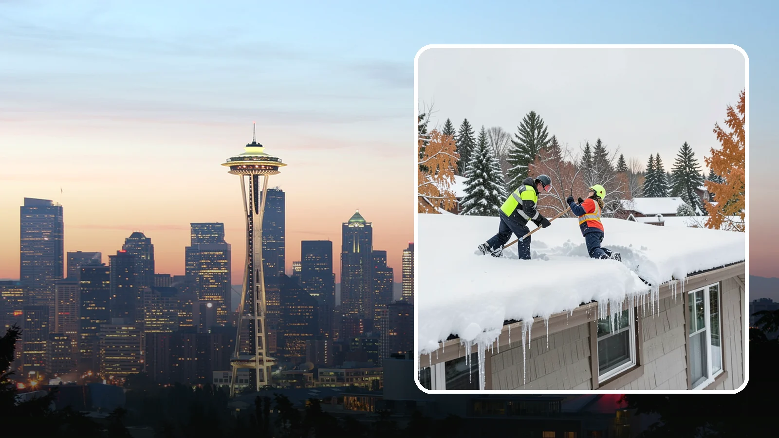 Roof Snow Removal in Seattle, King County, WA - We safely remove accumulated snow from residential and light commercial roofs to protect against structural overload.