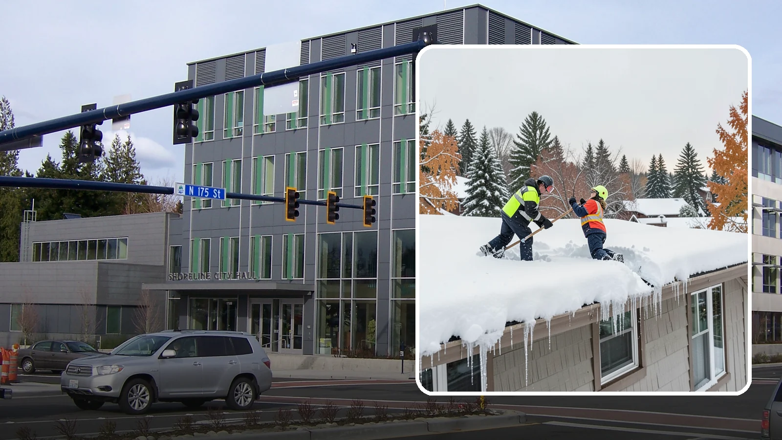 Roof Snow Removal in Shoreline, King County, WA - We safely remove accumulated snow from residential and light commercial roofs to protect against structural overload.