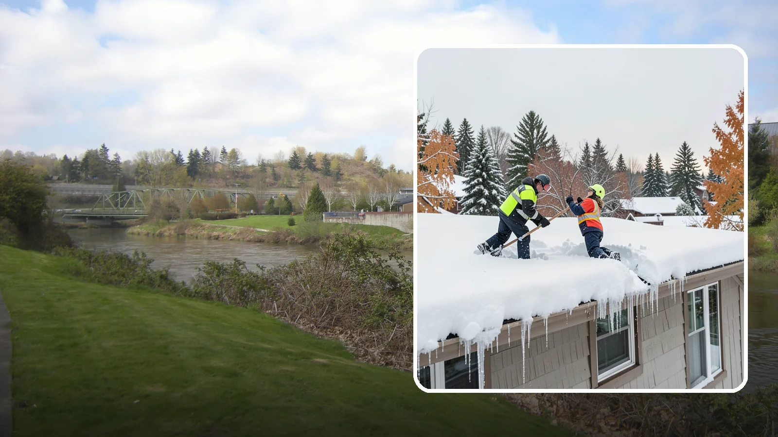 Roof Snow Removal in Tukwila, King County, WA - We safely remove accumulated snow from residential and light commercial roofs to protect against structural overload.
