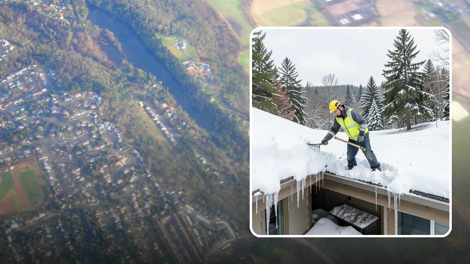 Roof Valley Clearing in Algona, King County, WA - We clear snow and ice from roof valleys where heavy Northwest accumulation and ice dams concentrate.
