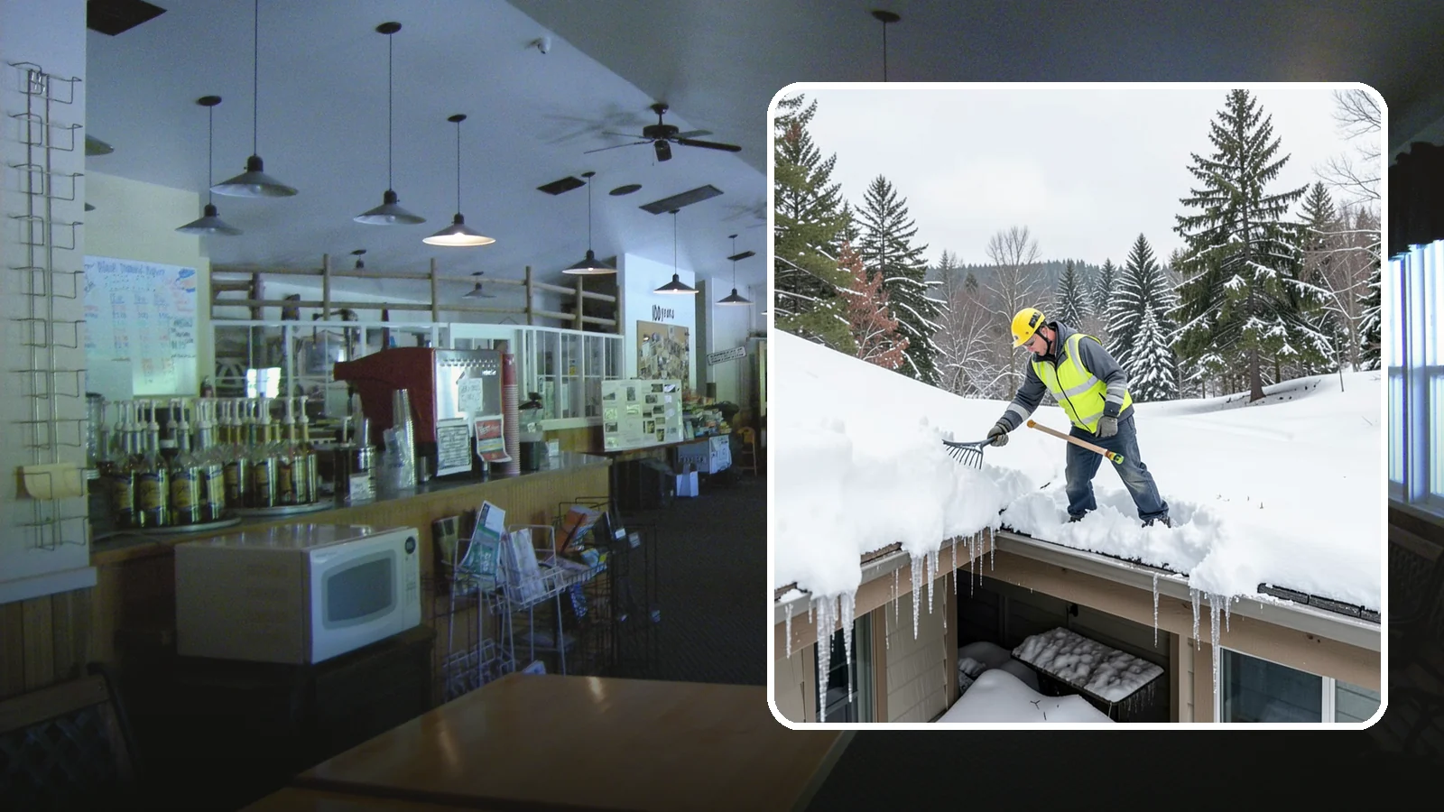 Roof Valley Clearing in Black Diamond, King County, WA - We clear snow and ice from roof valleys where heavy Northwest accumulation and ice dams concentrate.
