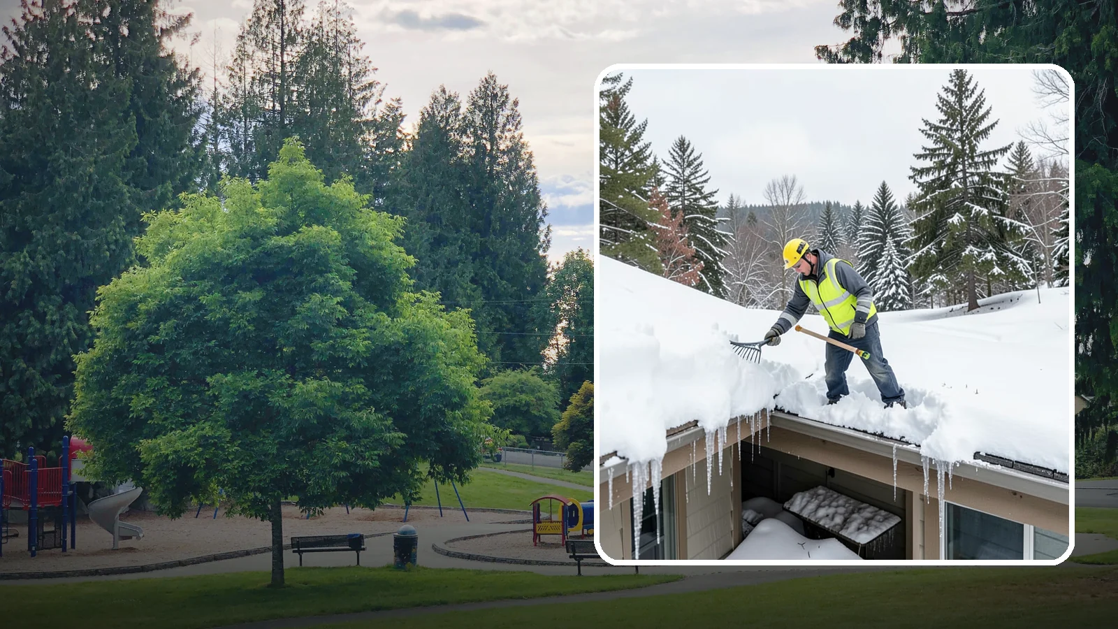 Roof Valley Clearing in Bonney Lake, Pierce County, WA - We clear snow and ice from roof valleys where heavy Northwest accumulation and ice dams concentrate.