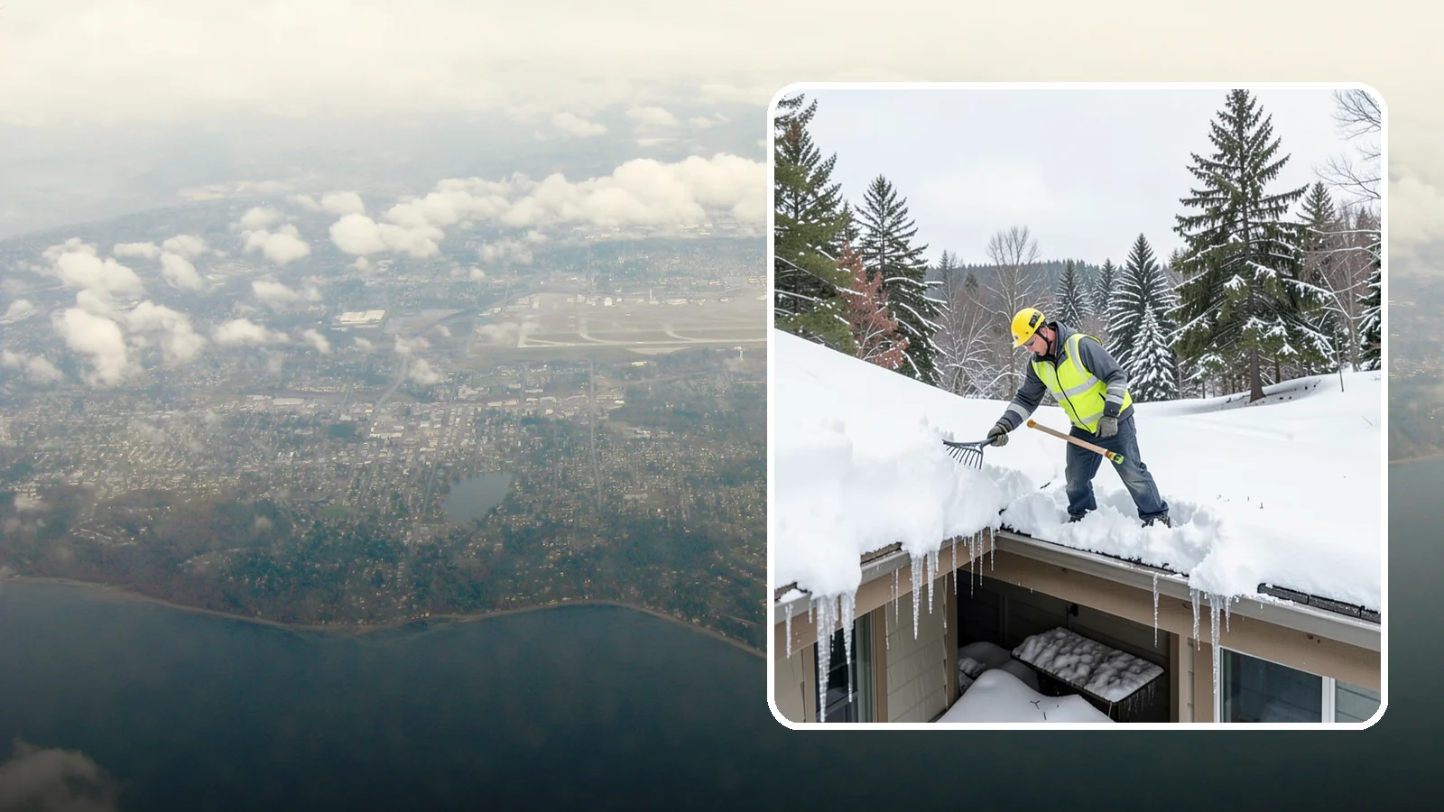 Roof Valley Clearing in Burien, King County, WA - We clear snow and ice from roof valleys where heavy Northwest accumulation and ice dams concentrate.