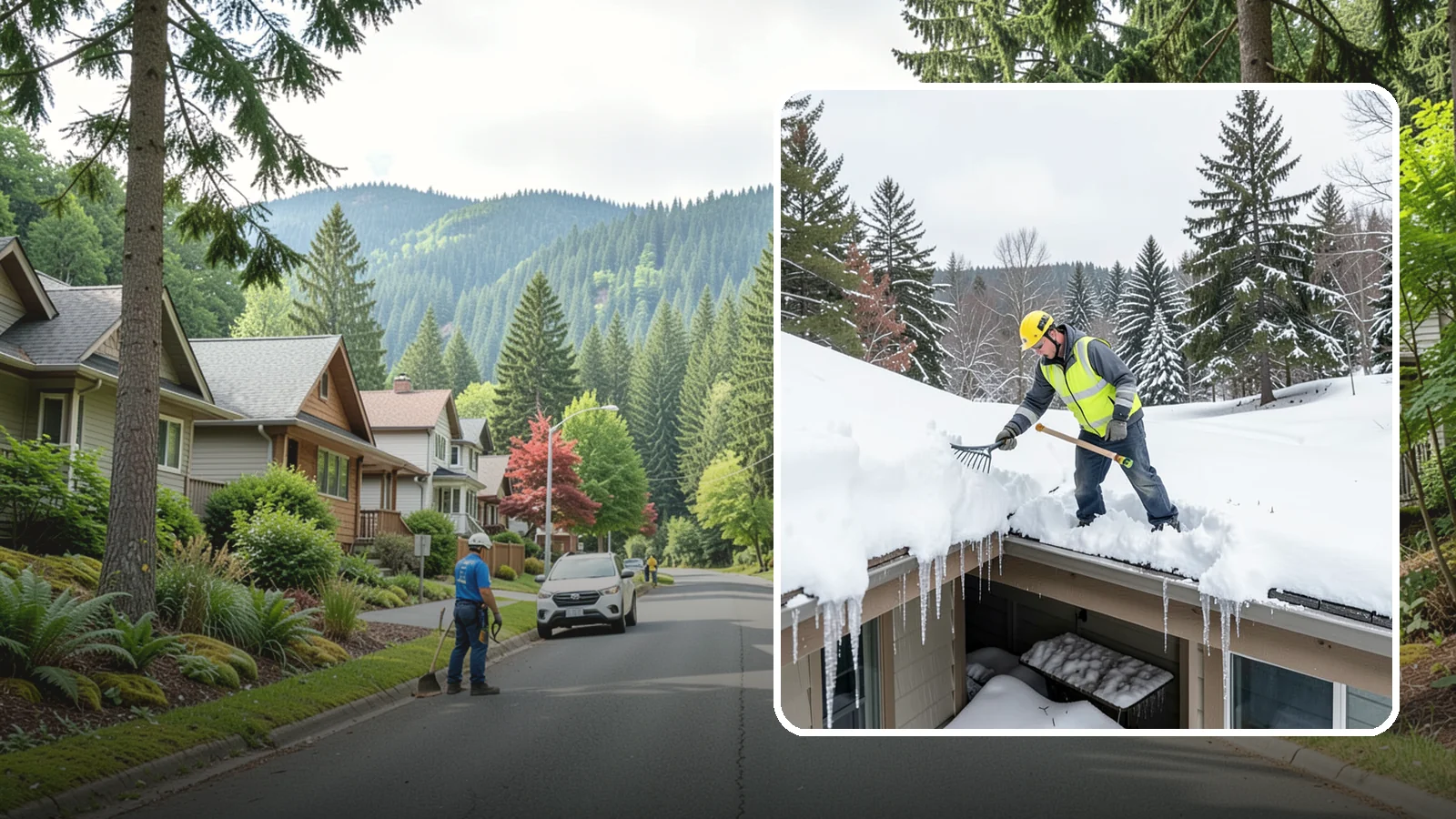 Roof Valley Clearing in Darrington, Snohomish County, WA - We clear snow and ice from roof valleys where heavy Northwest accumulation and ice dams concentrate.
