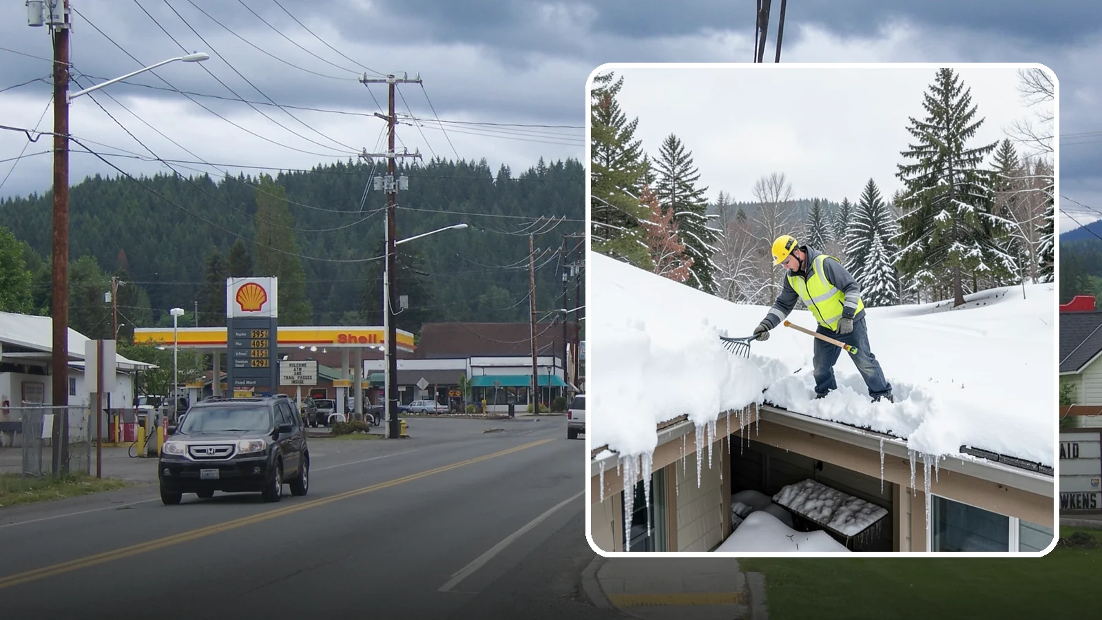 Roof Valley Clearing in Granite Falls, Snohomish County, WA - We clear snow and ice from roof valleys where heavy Northwest accumulation and ice dams concentrate.
