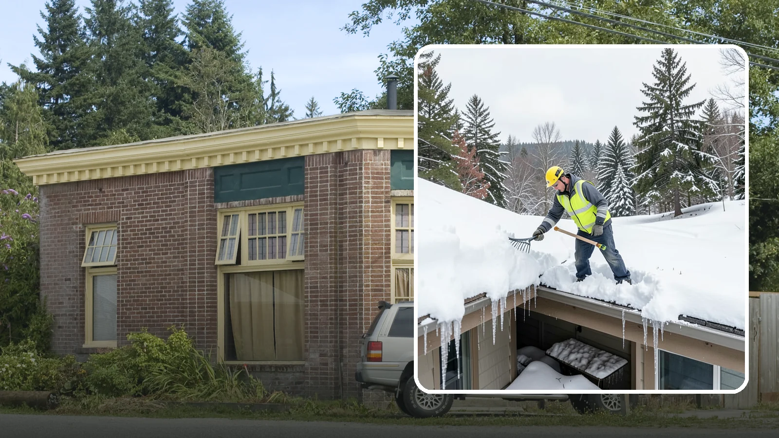Roof Valley Clearing in Hamilton, Skagit County, WA - We clear snow and ice from roof valleys where heavy Northwest accumulation and ice dams concentrate.