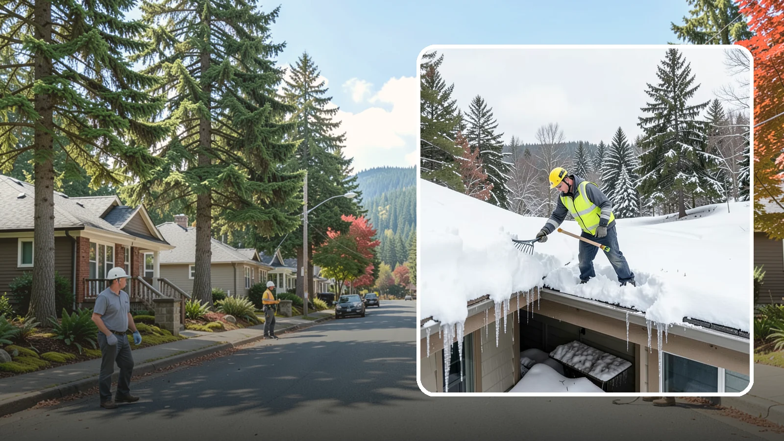 Roof Valley Clearing in Hunts Point, King County, WA - We clear snow and ice from roof valleys where heavy Northwest accumulation and ice dams concentrate.