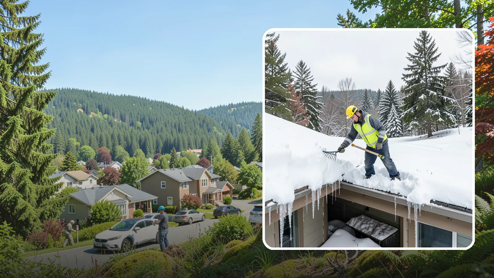 Roof Valley Clearing in Index, Snohomish County, WA - We clear snow and ice from roof valleys where heavy Northwest accumulation and ice dams concentrate.
